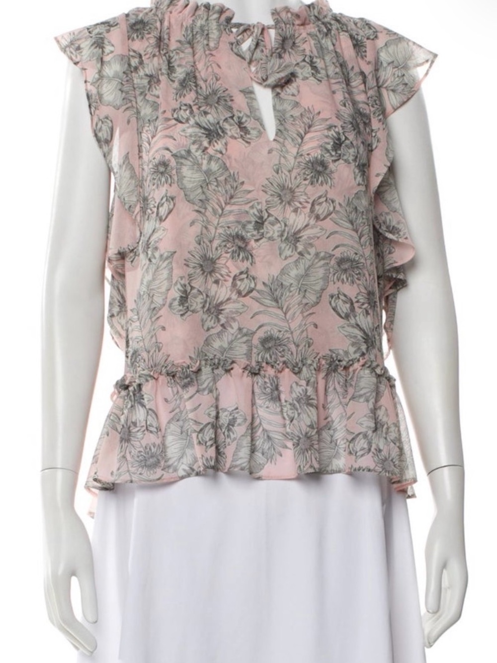 Misa Los Angeles Pink Floral Ruffle Tie-Neck Blouse